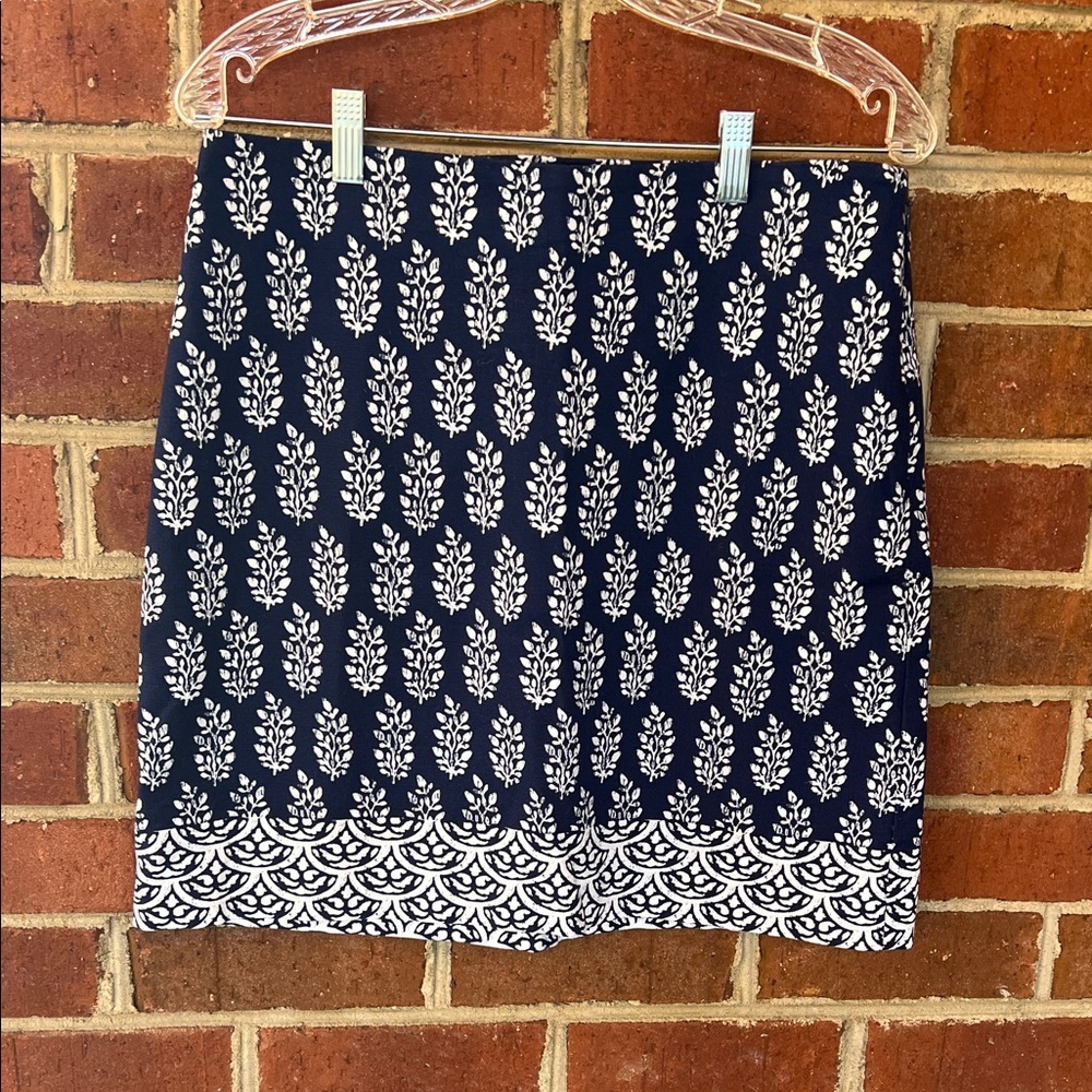 Talbots Navy and White Leaf Mini Skirt